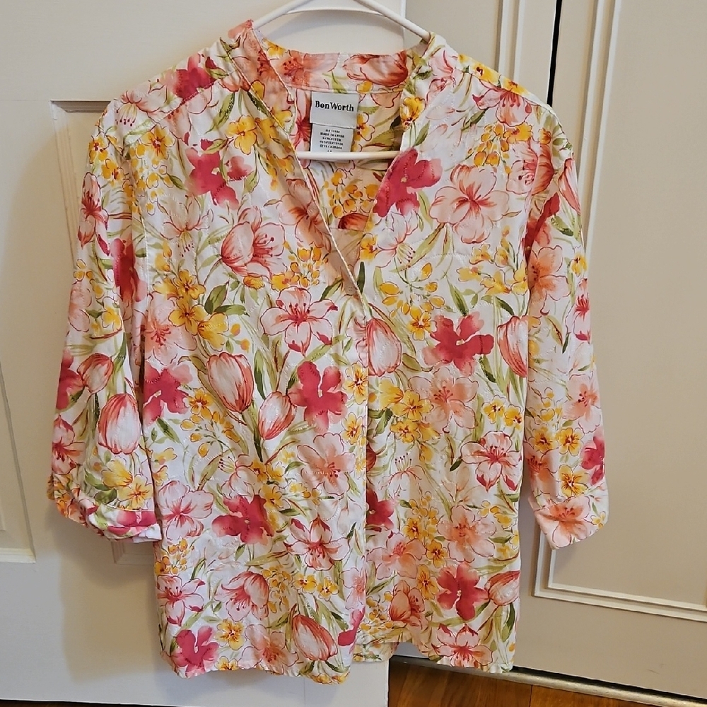 Bon Worth Floral Blouse - Pink, Yellow, Green